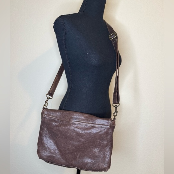 Langellotti Textured Brown Leather Crossbody Bag Snake-Reptile Pattern - Picture 11 of 16